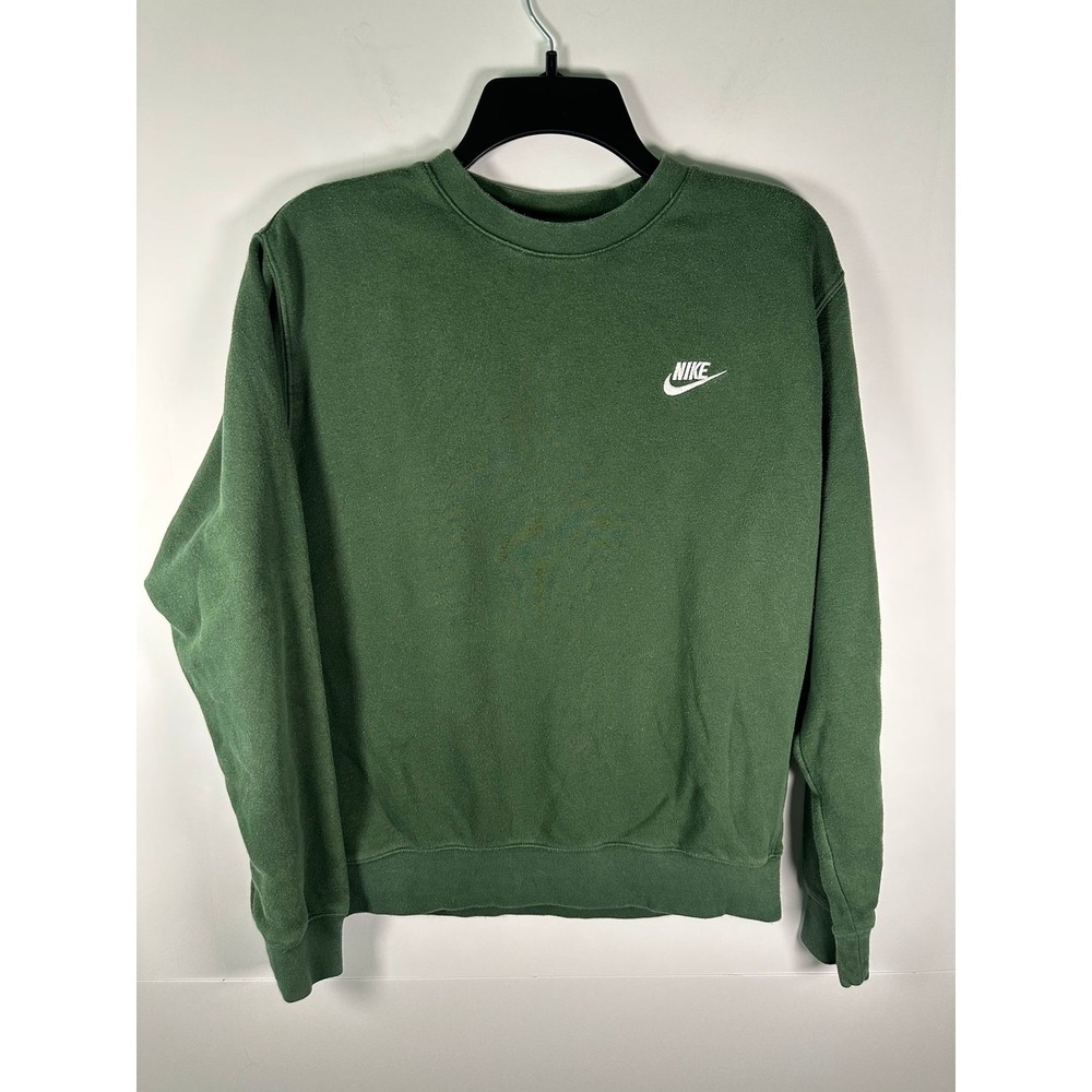 Nike Sweatshirt Mens M Green Crewneck Embroidered Swoosh Pullover Cotton Blend